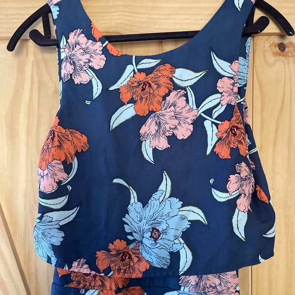 Navy Floral Jumpsuit With Button Back - Picture 3 of 4